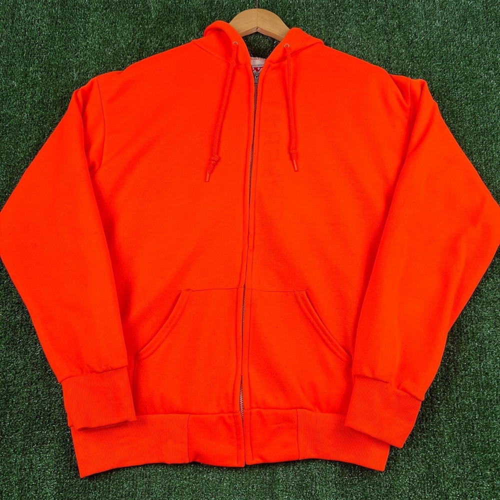 VTG Bassett-Walker Zip Hoodie Mens XL Blaze Orange USA Thermal Lined Hunting 80s